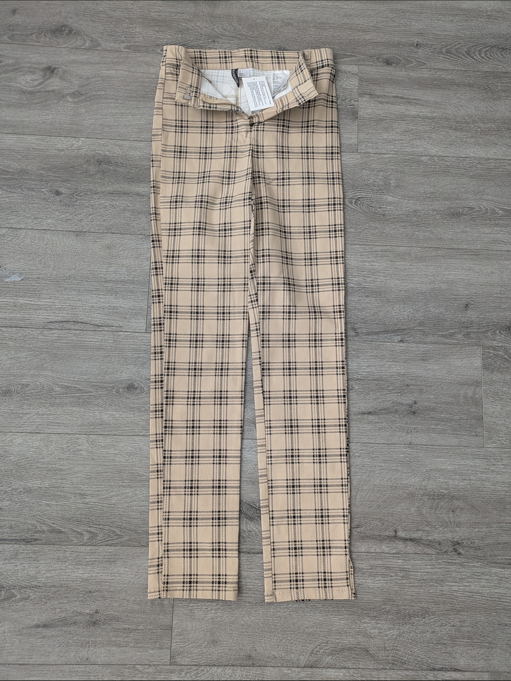 Women's H&M Beige Plaid Straight Leg Work/Dress Pants